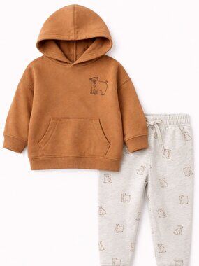 NWT Carter’s 18M Baby Boy Outfit Bear Hoodie & Jogger Pants Set Brown Gray